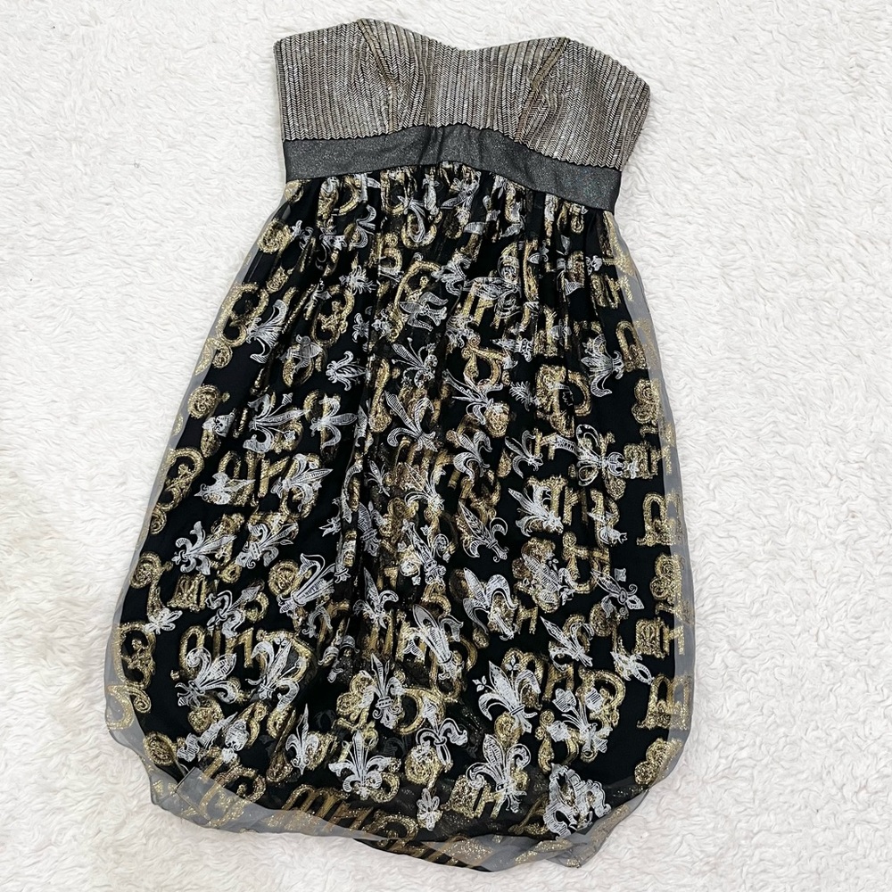 Nicole Miller Fleur de Lis Metallic Dress Silver 0